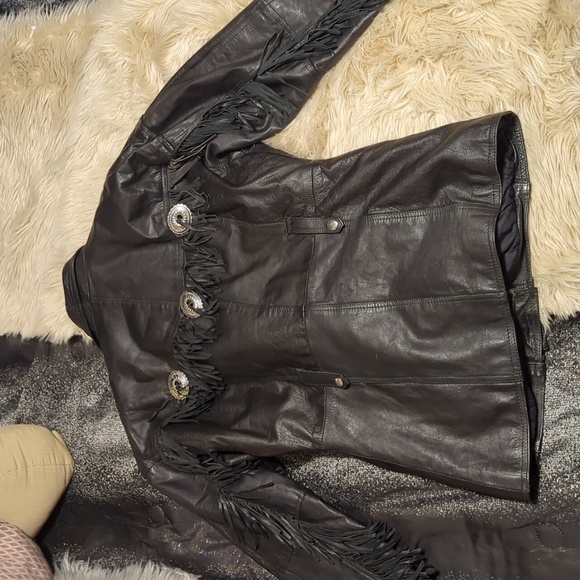 Vintage VTG Diamond Leather motorcycle moto fringe jacket coat sz M medium - Picture 9 of 16